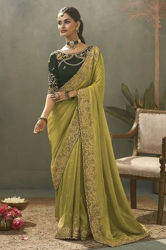 olive upada silk blend woven with lace border designer saree