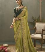 olive upada silk blend woven with lace border designer saree