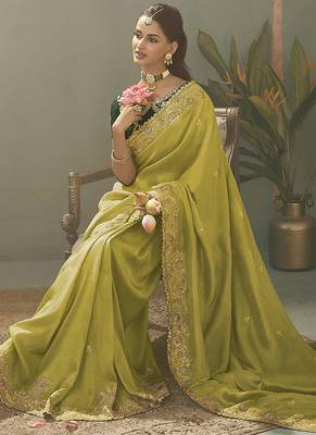 olive upada silk blend woven with lace border designer saree 2