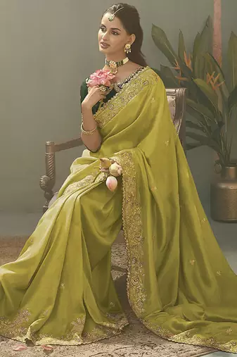 olive upada silk blend woven with lace border designer saree