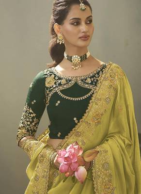olive upada silk blend woven with lace border designer saree 3