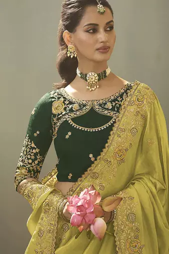 olive upada silk blend woven with lace border designer saree