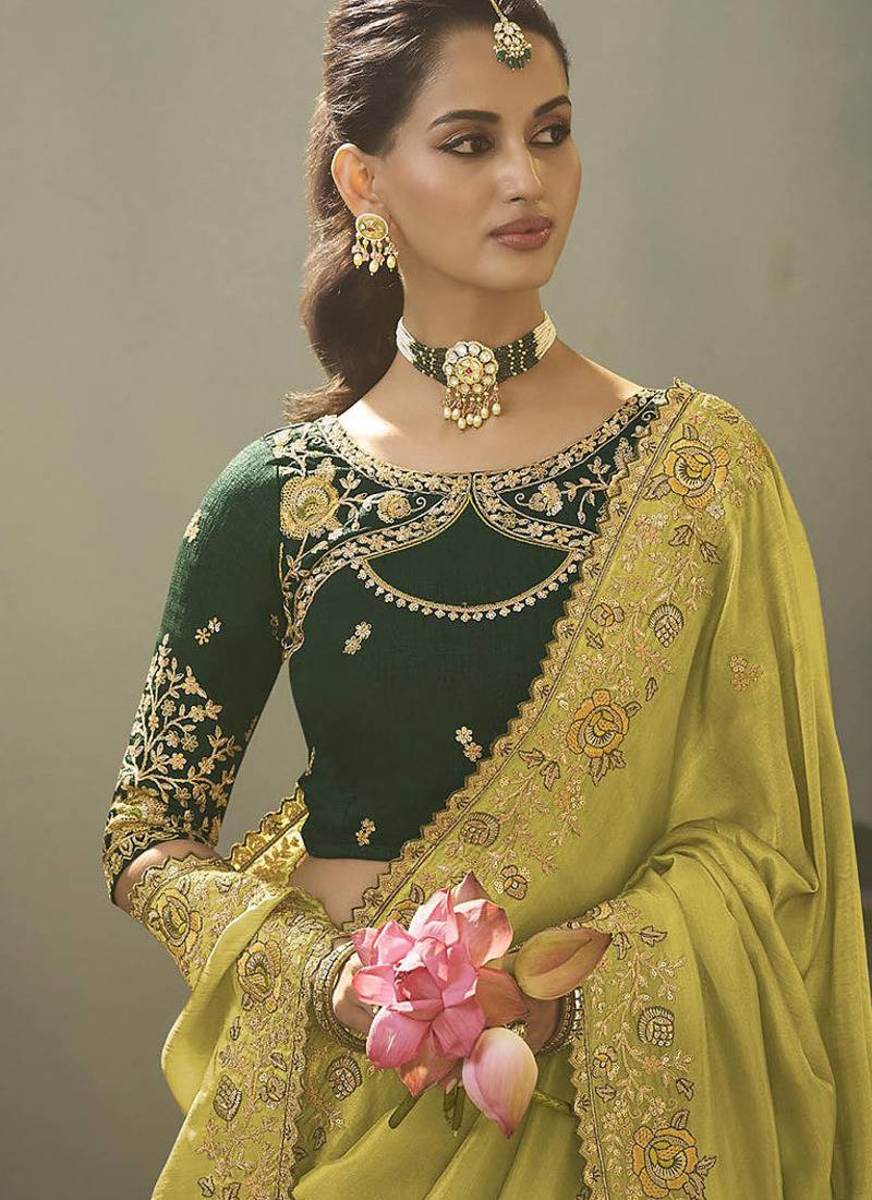 olive upada silk blend woven with lace border designer saree
