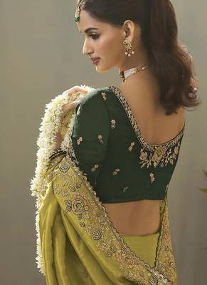 olive upada silk blend woven with lace border designer saree 4