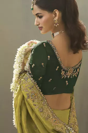 olive upada silk blend woven with lace border designer saree