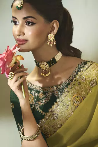 olive upada silk blend woven with lace border designer saree