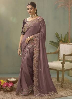 mauve upada silk blend woven with lace border designer saree 1