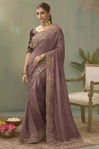 mauve upada silk blend woven with lace border designer saree