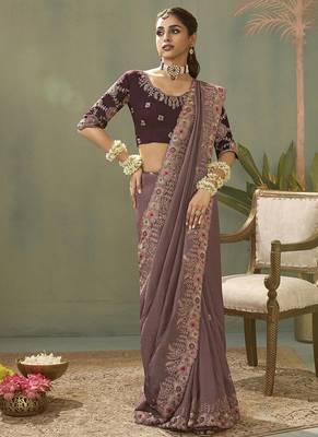 mauve upada silk blend woven with lace border designer saree 2