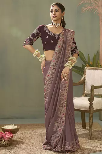 mauve upada silk blend woven with lace border designer saree