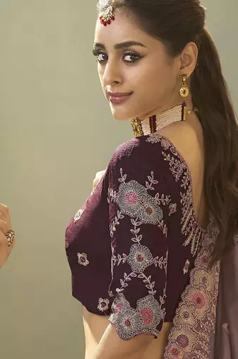 mauve upada silk blend woven with lace border designer saree