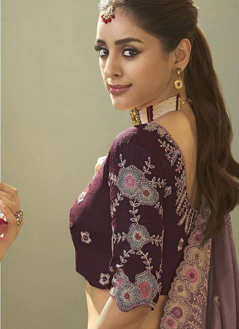 mauve upada silk blend woven with lace border designer saree