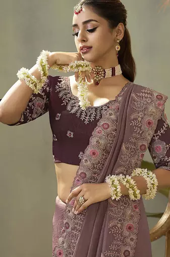 mauve upada silk blend woven with lace border designer saree