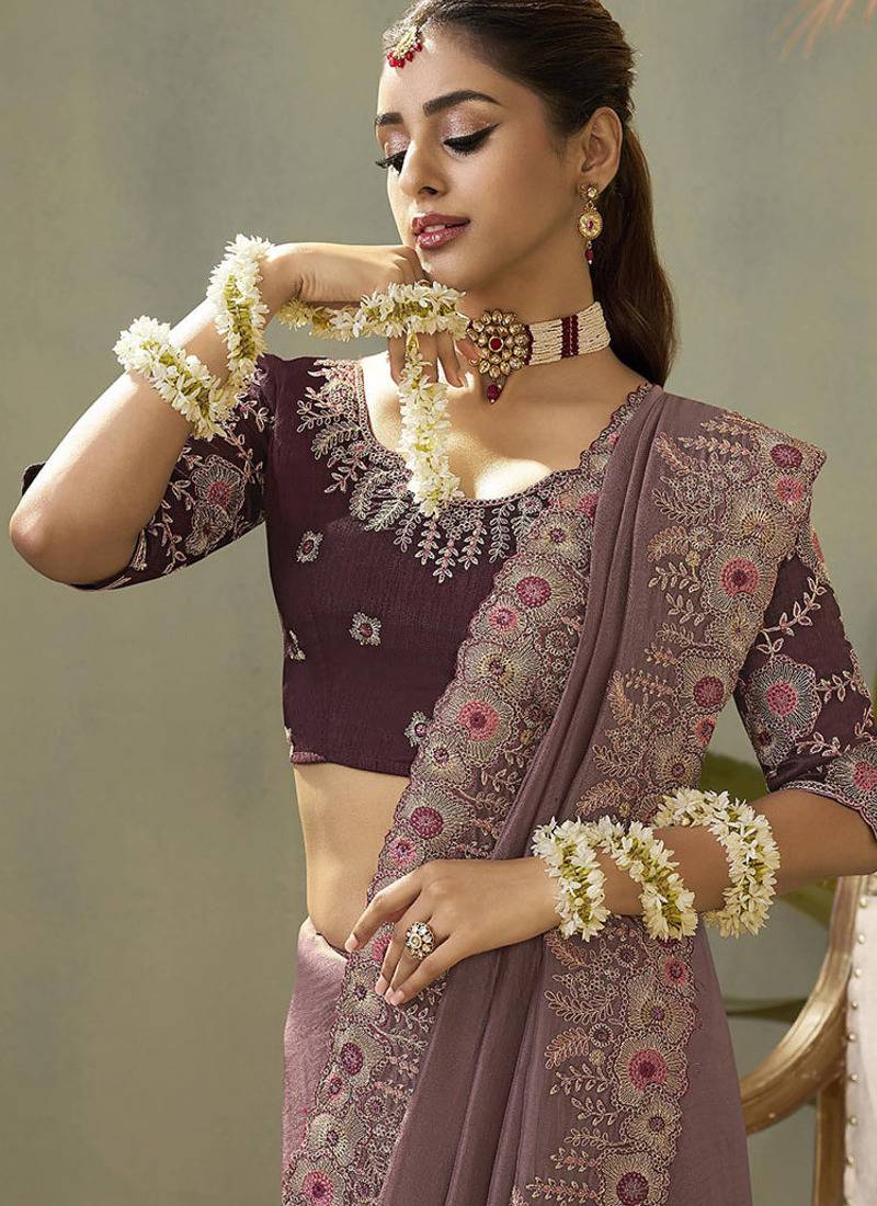 mauve upada silk blend woven with lace border designer saree