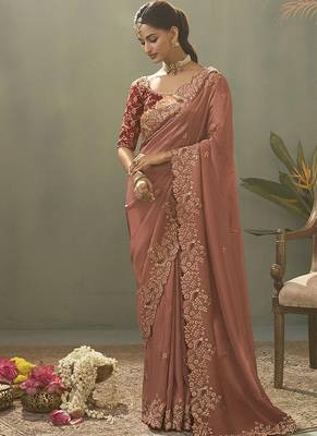 salmon upada silk blend woven with lace border designer saree 2