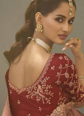 salmon upada silk blend woven with lace border designer saree 4