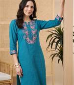 Women floral embroidered regular sleeves thread work kurta