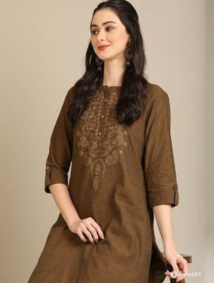 Women embroidered regular sleeves thread work kurta 1