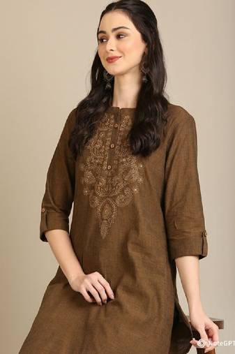 Women embroidered regular sleeves thread work kurta