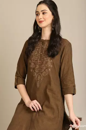 Women embroidered regular sleeves thread work kurta