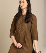 Women embroidered regular sleeves thread work kurta