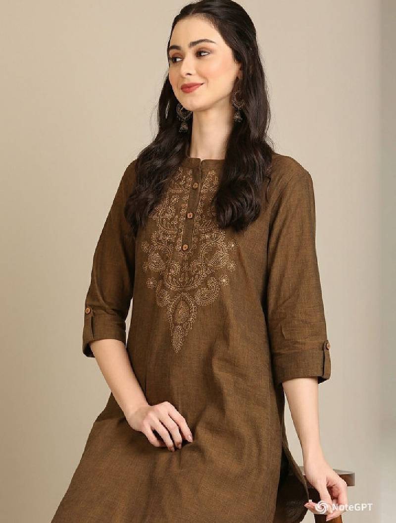 Women embroidered regular sleeves thread work kurta