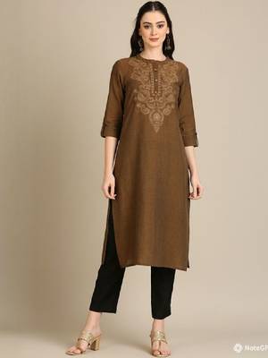 Women embroidered regular sleeves thread work kurta 2