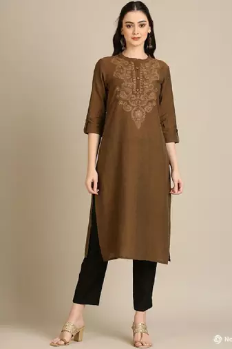 Women embroidered regular sleeves thread work kurta