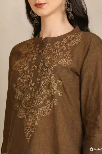 Women embroidered regular sleeves thread work kurta