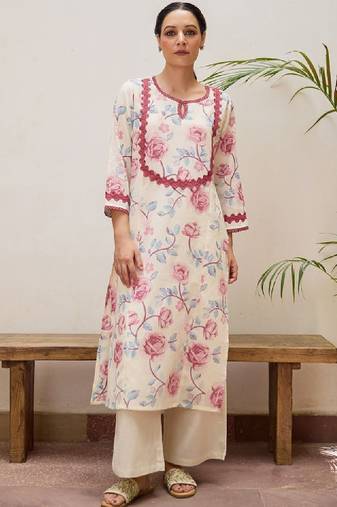 Women floral printed keyhole neck kurta