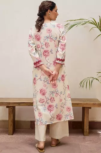 Women floral printed keyhole neck kurta