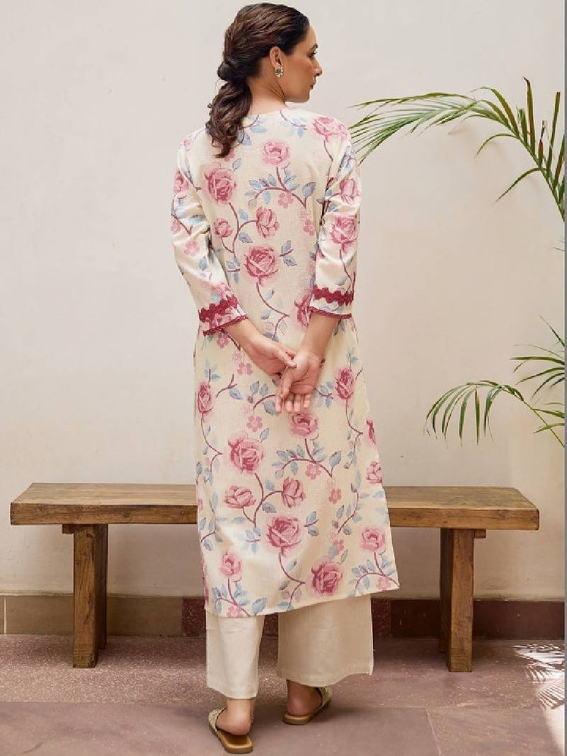 Women floral printed keyhole neck kurta
