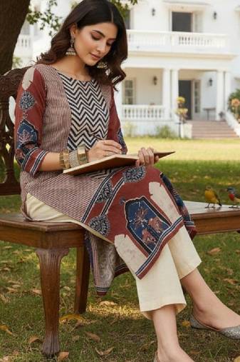 Women geometric printed block print kurta
