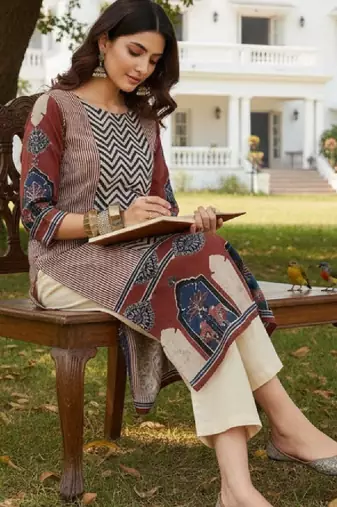 Women geometric printed block print kurta