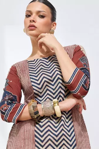 Women geometric printed block print kurta