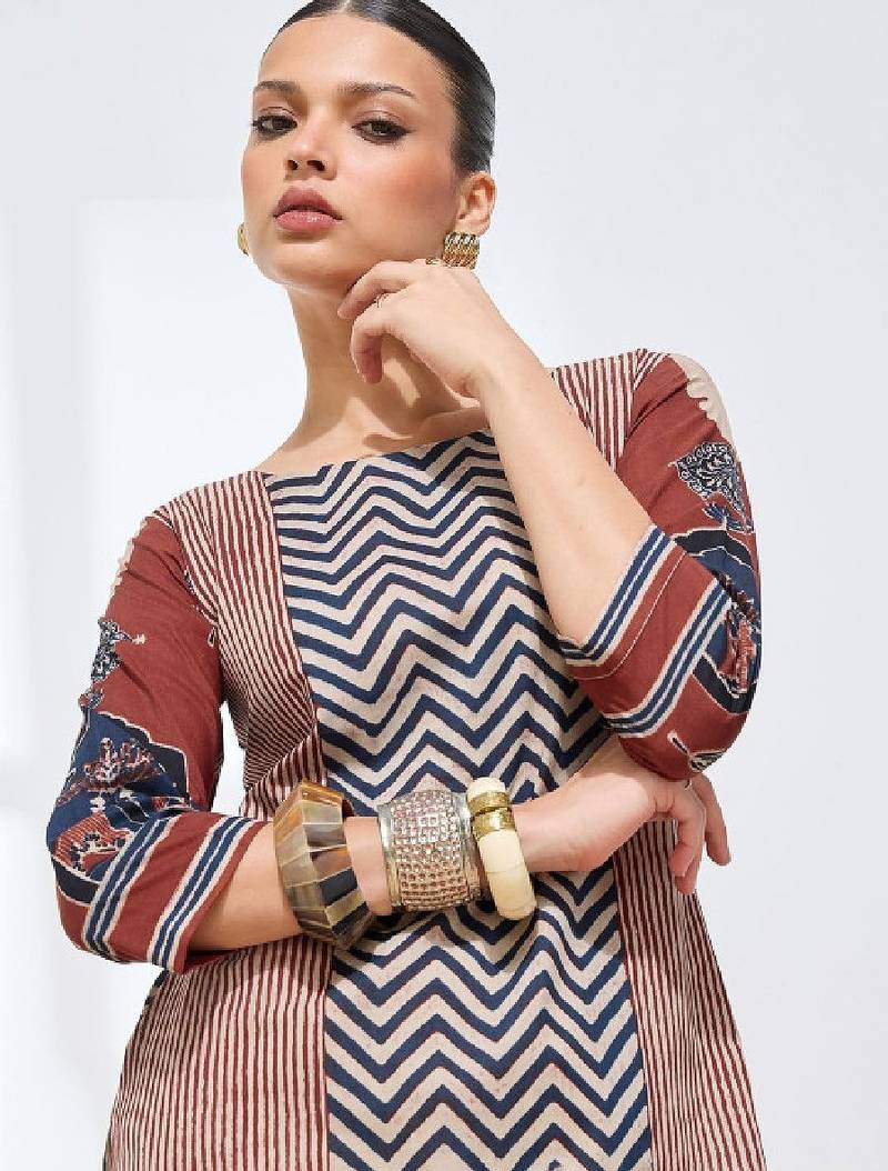 Women geometric printed block print kurta