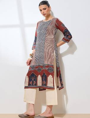 Women geometric printed block print kurta 3