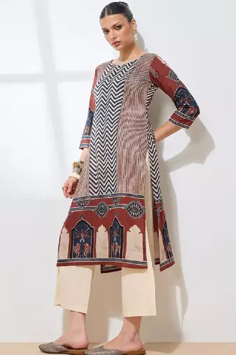 Women geometric printed block print kurta