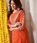 Adults-women floral embroidered thread work floral kurta