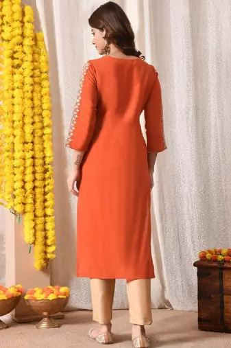 Adults-women floral embroidered thread work floral kurta