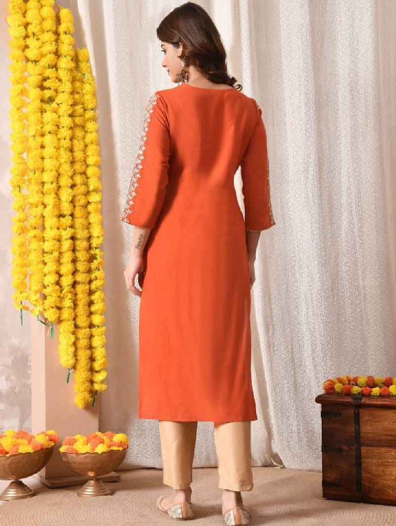 Adults-women floral embroidered thread work floral kurta