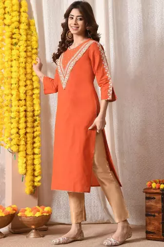 Adults-women floral embroidered thread work floral kurta