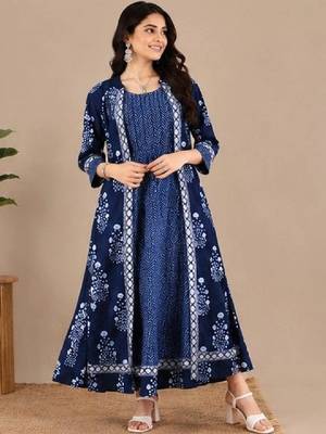 Women floral printed anarkali kurta 2