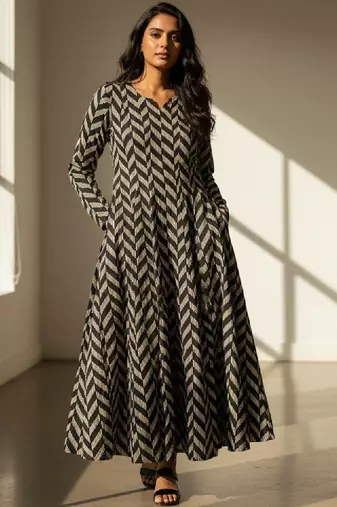 Women chevron printed anarkali kurta
