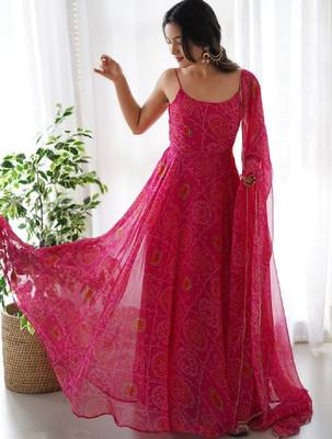 Women bandhani printed anarkali kurta 1