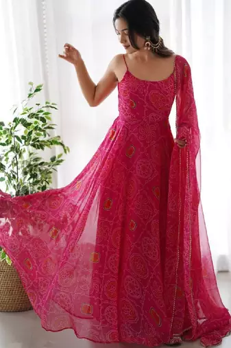 Women bandhani printed anarkali kurta