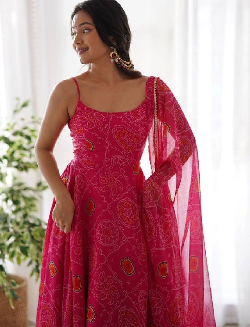Women bandhani printed anarkali kurta