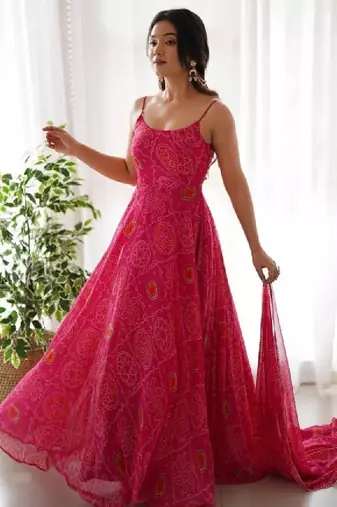 Women bandhani printed anarkali kurta
