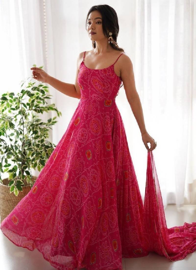 Women bandhani printed anarkali kurta