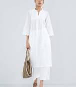 Women embroidered thread work white romance kurta